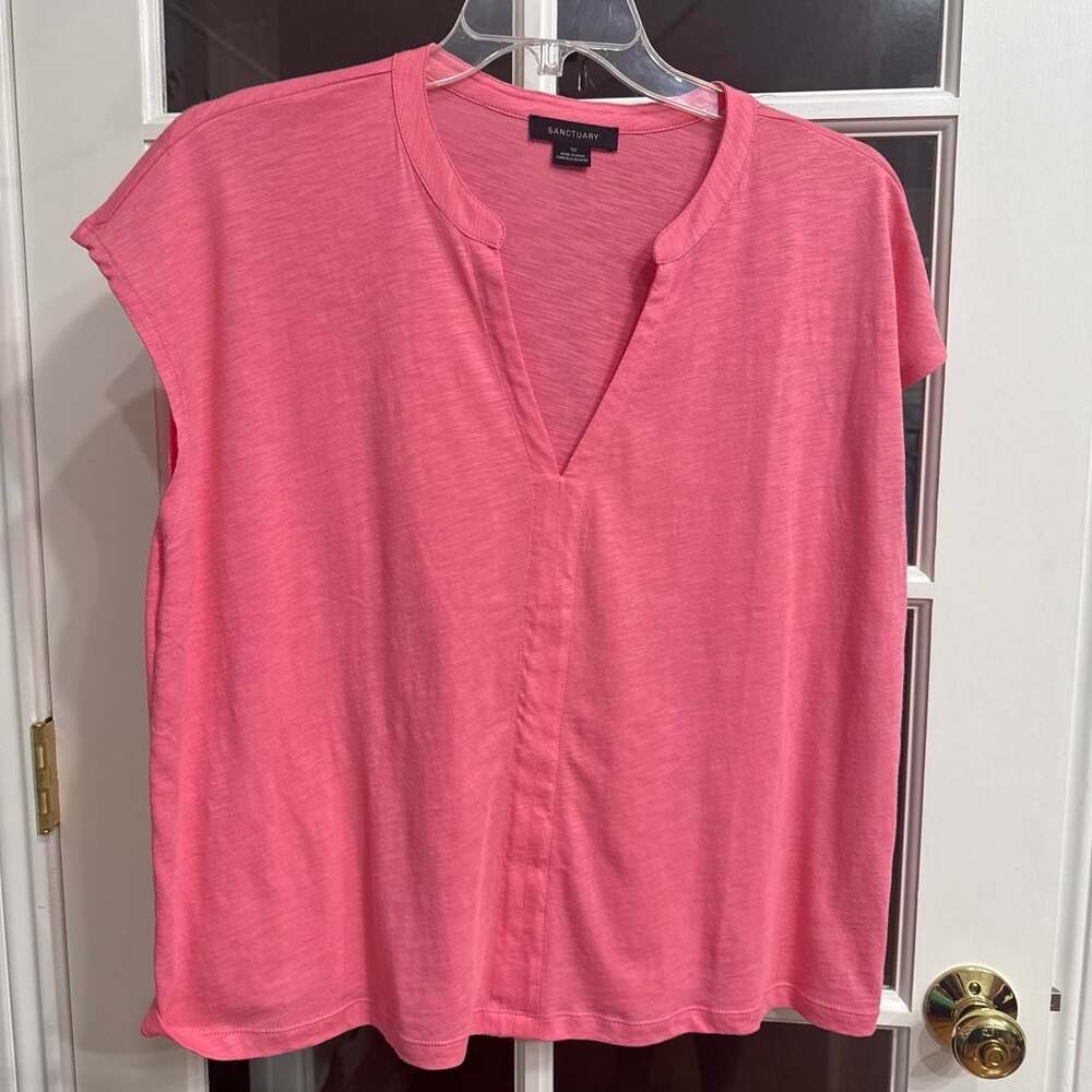 Sanctuary Essential Split Neck Tee 1X Pink Slub Knit
